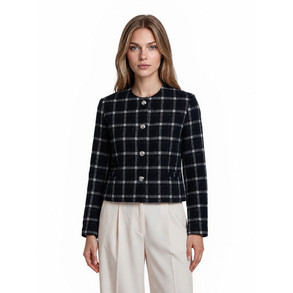 Pendleton Blazer Womens Size 16P Petite Sparkle Navy Plaid Virgin Wool Jacket